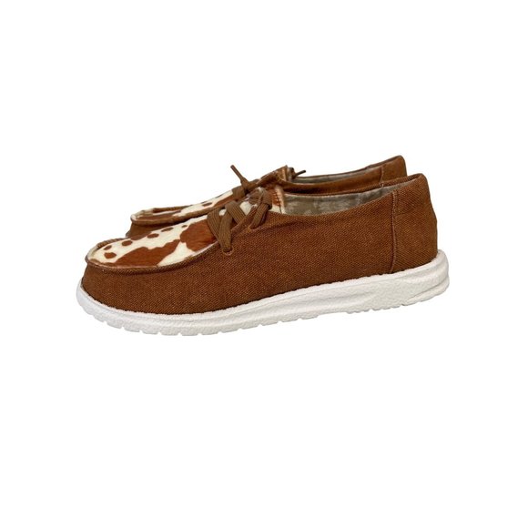 Gypsy Jazz Mooma Slip On Cow Print Loafer Faux Calf Hair Brown White Womens 6 - Picture 4 of 8